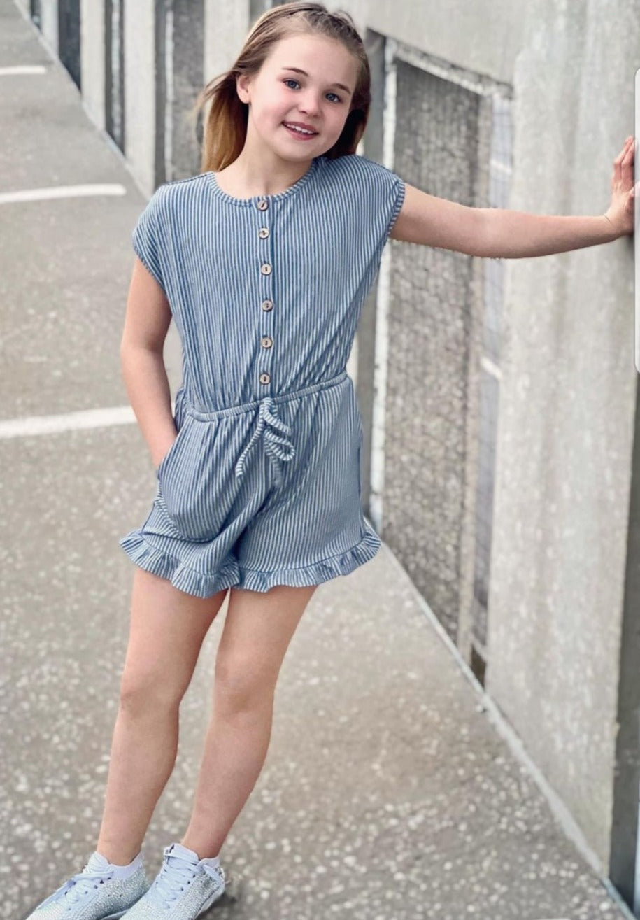 Hayden Los Angeles - Girls Button-Up Stripe Knit Romper