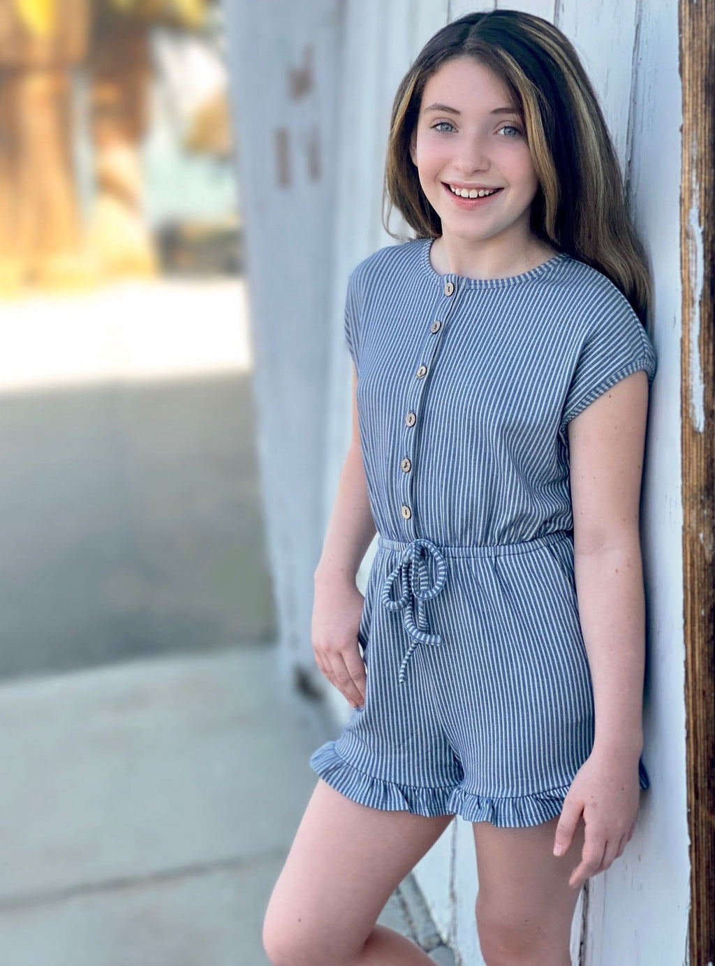 Hayden Los Angeles - Girls Button-Up Stripe Knit Romper