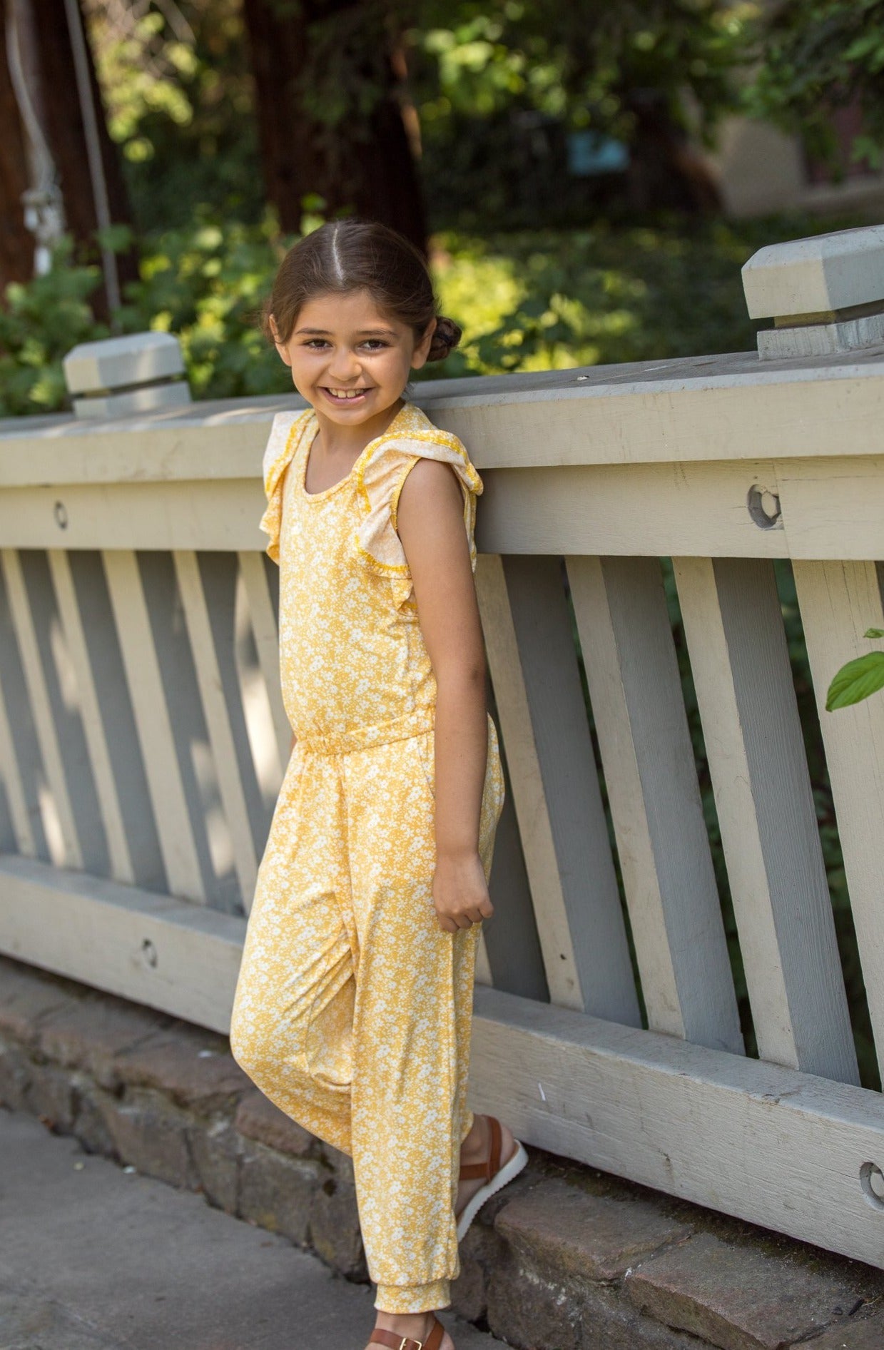 12PM By Mon Ami - Floral Ruffle Sleeves Jumpsuit in Yellow